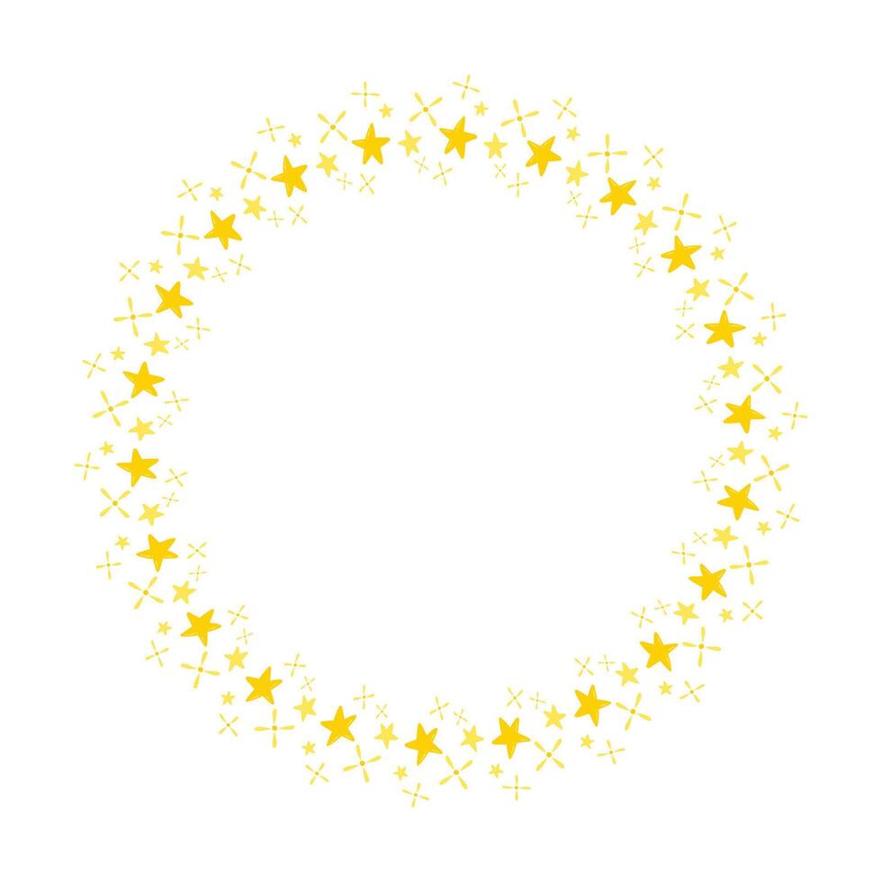 Vector golden circle frame from star shape isolated on white