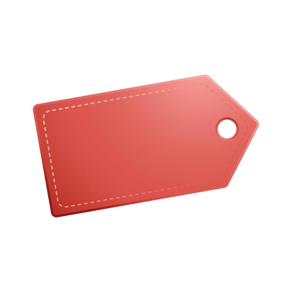 Vector red rectangle tag curl effect isolated on white