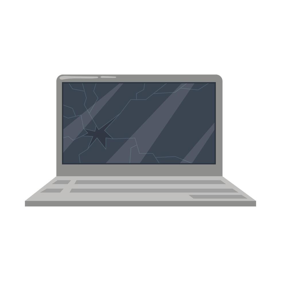 Vector broken laptop flat illustration on white