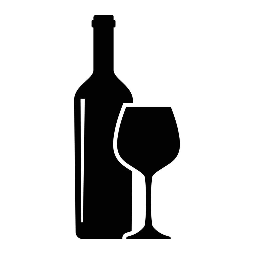 Vector a bottle of wine and a glass filled with wine