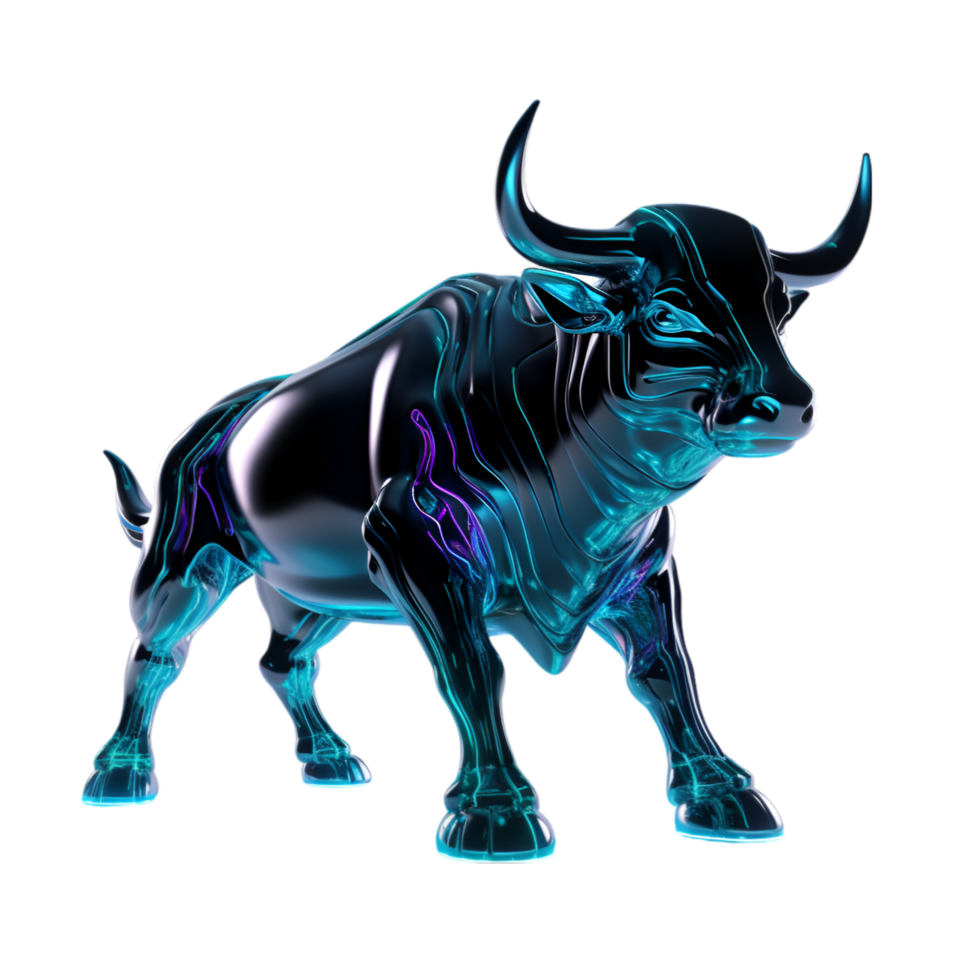 AI generated a futuristic bull with glowing horns on a transparent background png