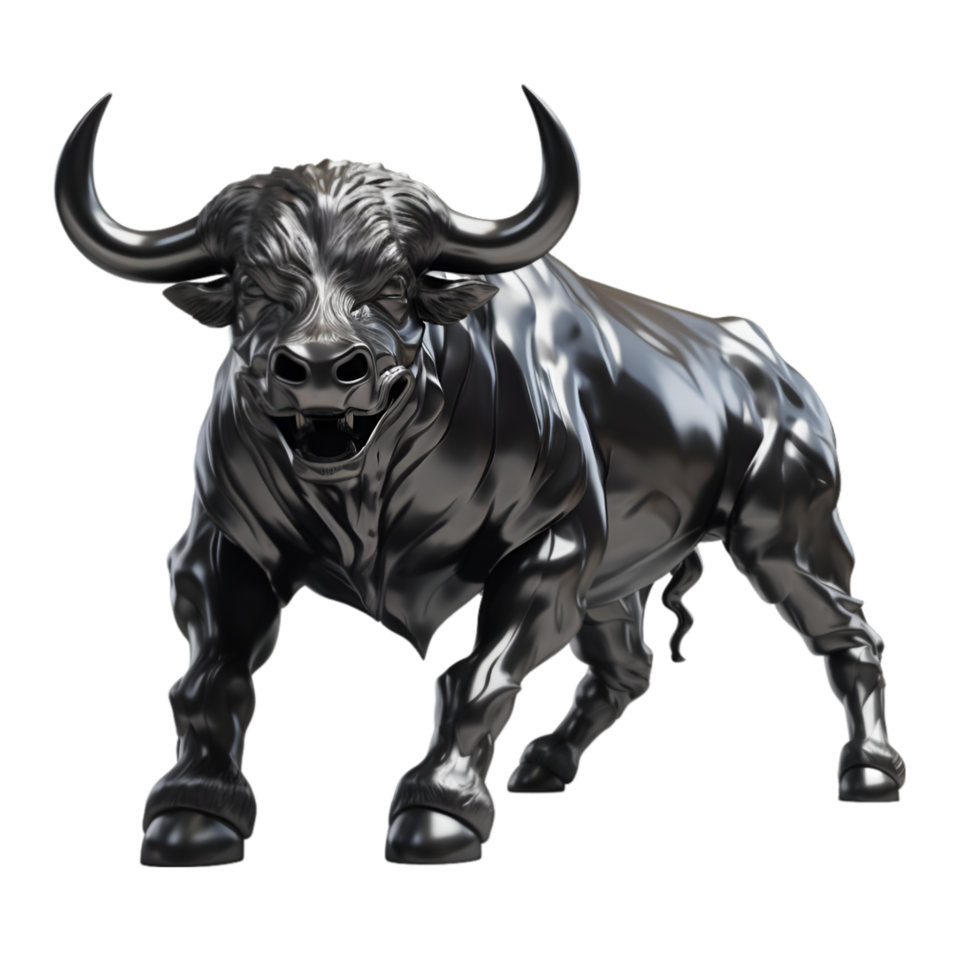 AI generated a bull with glowing blue horns on a transparent background png