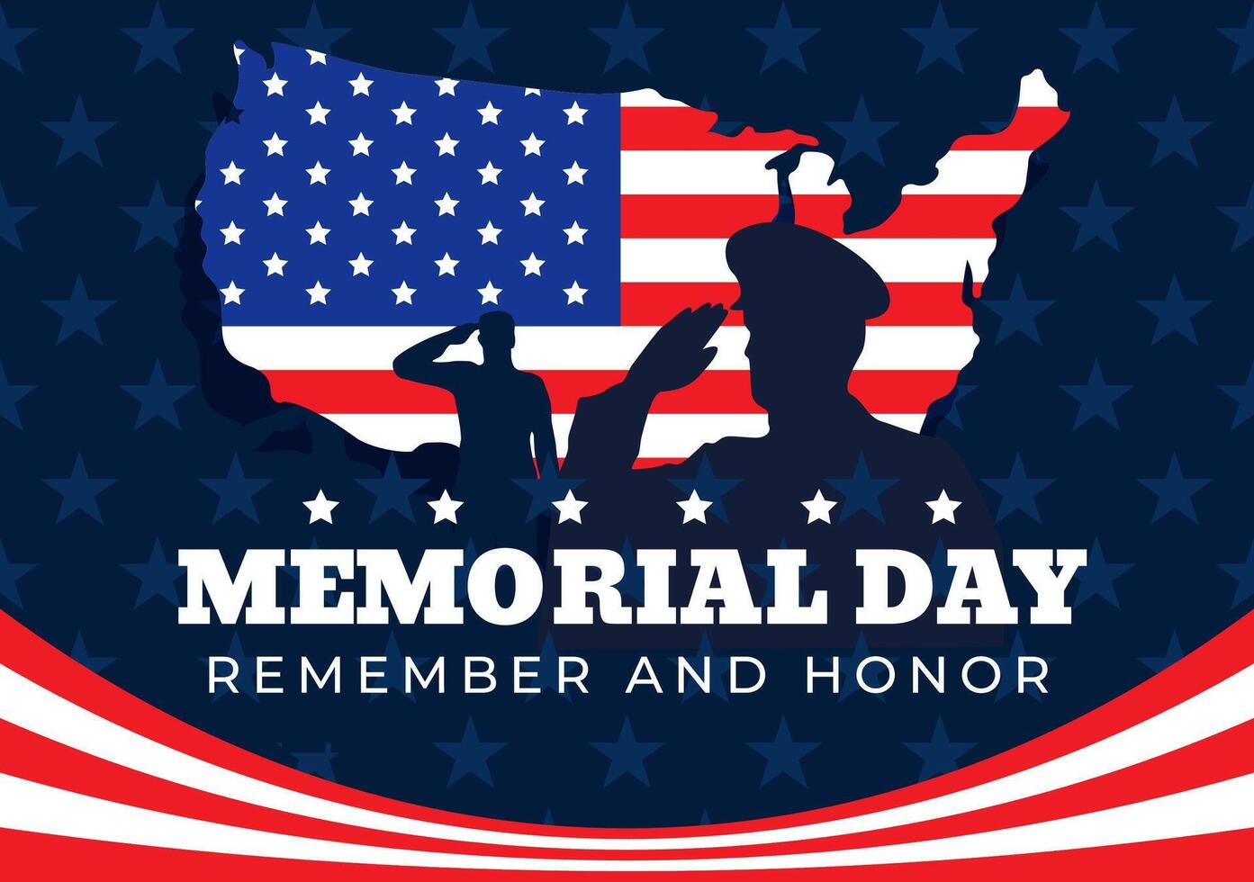 Memorial Day of Remember and Honor Vector Illustration with American Flag and Ribbon to Meritorious Soldier in Flat Cartoon Background