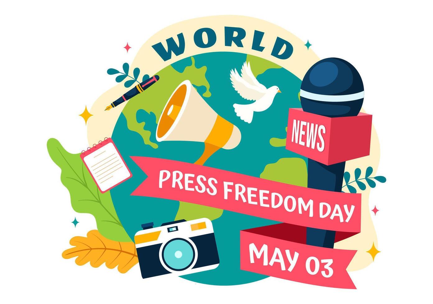 World Press Freedom Day Vector Illustration on May 3 with News Microphones and Newspaper to Right to Speak in Flat Cartoon Background