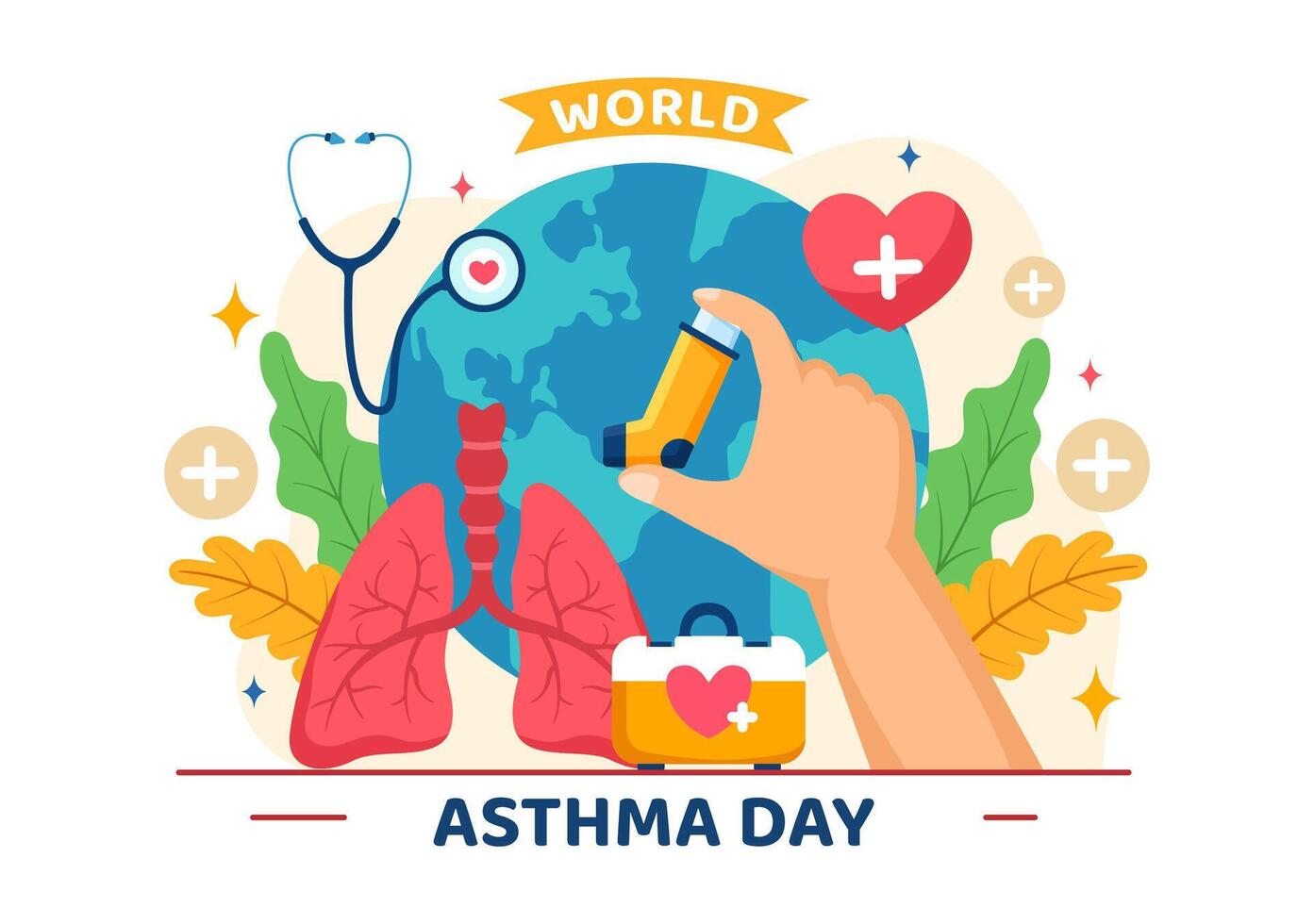 World Asthma Day Vector Illustration on May 2 with Inhaler, Medical Equipment and Health Prevention Lungs in Healthcare Flat Cartoon Background