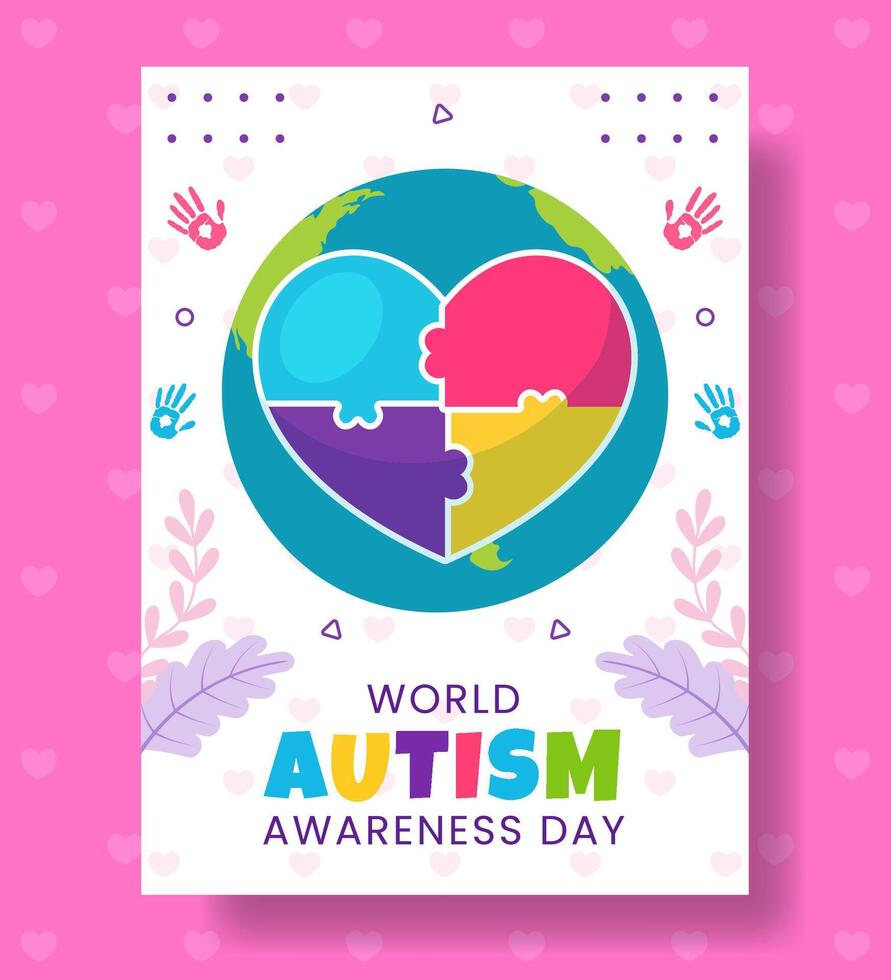 Autism Awareness Day Vertical Poster Flat Cartoon Hand Drawn Templates Background Illustration vector