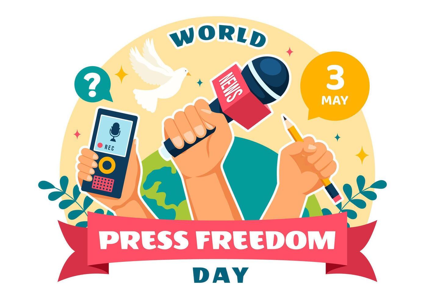World Press Freedom Day Vector Illustration on May 3 with News Microphones and Newspaper to Right to Speak in Flat Cartoon Background