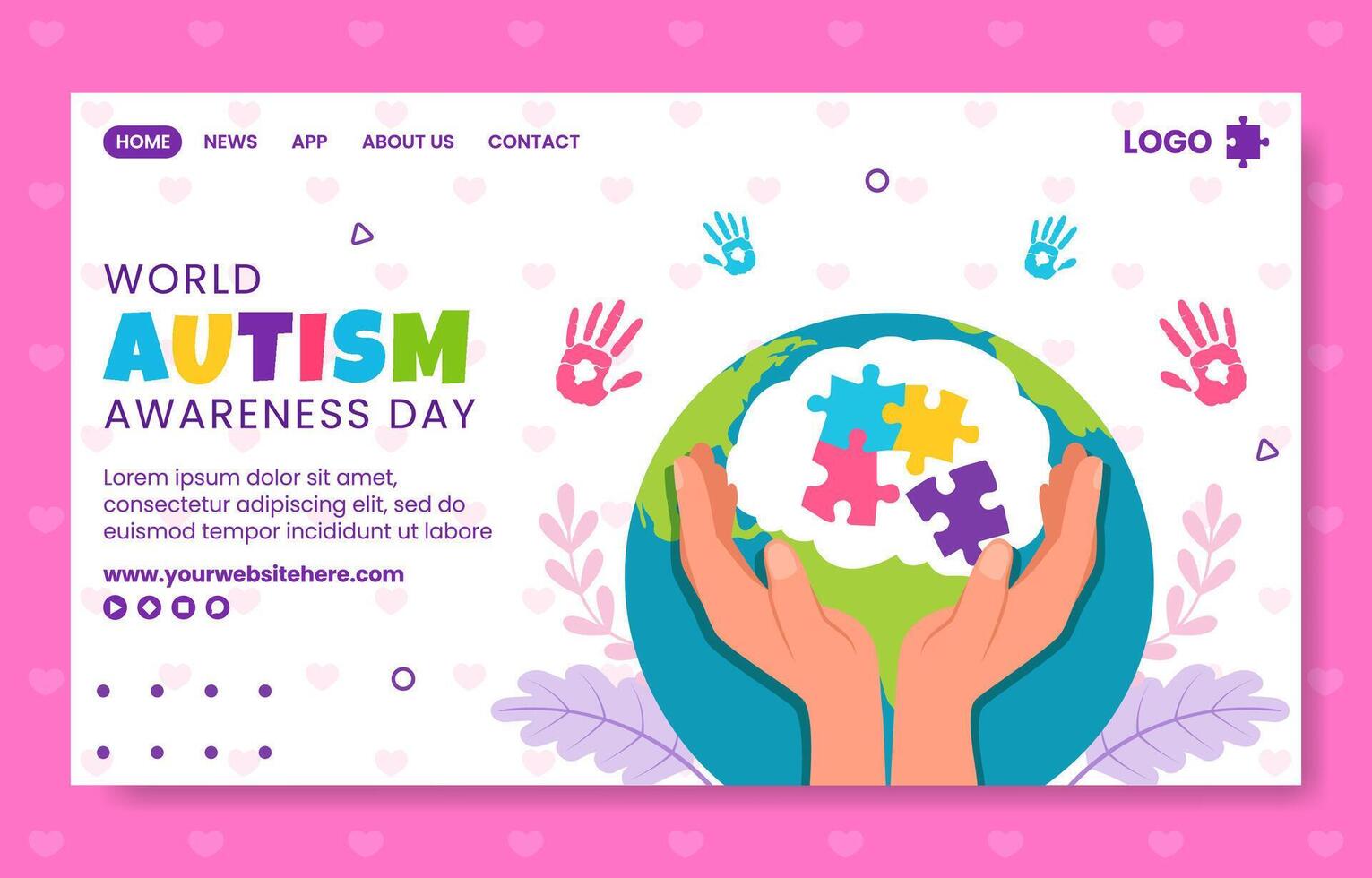 Autism Awareness Day Social Media Landing Page Cartoon Hand Drawn Templates Background Illustration vector