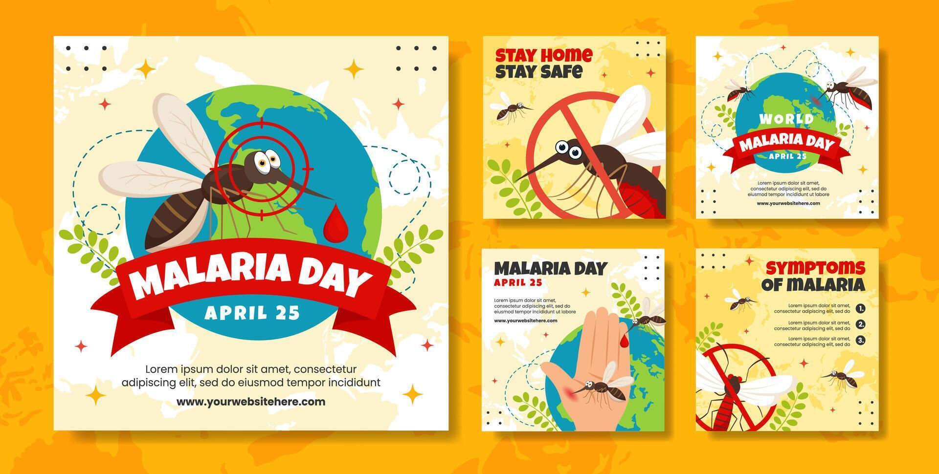 Malaria Day Social Media Post Flat Cartoon Hand Drawn Templates Background Illustration vector