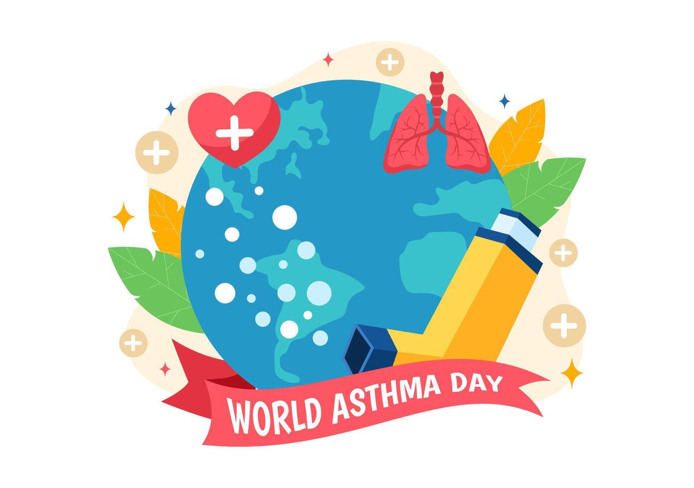 World Asthma Day Vector Illustration on May 2 with Inhaler, Medical Equipment and Health Prevention Lungs in Healthcare Flat Cartoon Background