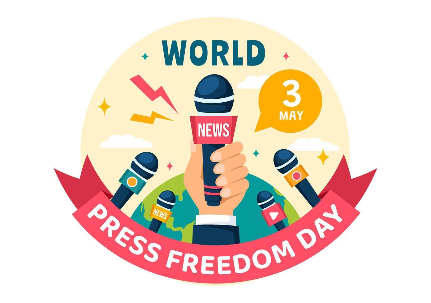 World Press Freedom Day Vector Illustration on May 3 with News Microphones and Newspaper to Right to Speak in Flat Cartoon Background