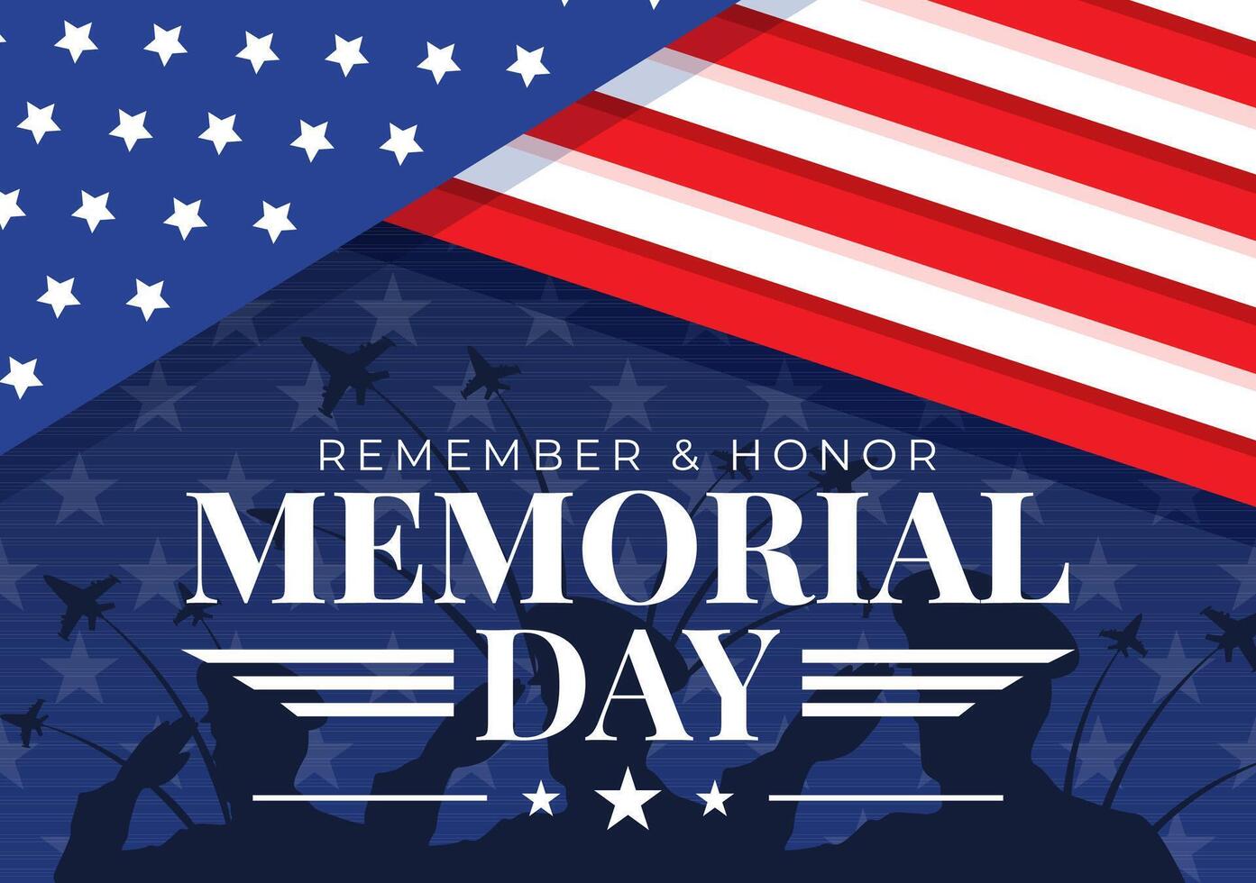 Memorial Day of Remember and Honor Vector Illustration with American Flag and Ribbon to Meritorious Soldier in Flat Cartoon Background
