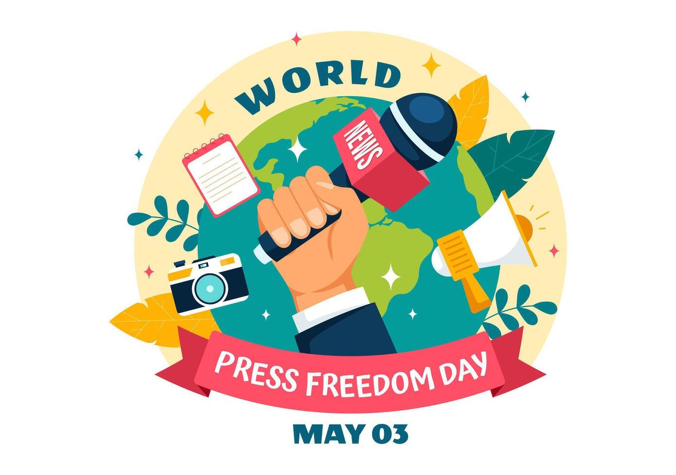 World Press Freedom Day Vector Illustration on May 3 with News Microphones and Newspaper to Right to Speak in Flat Cartoon Background