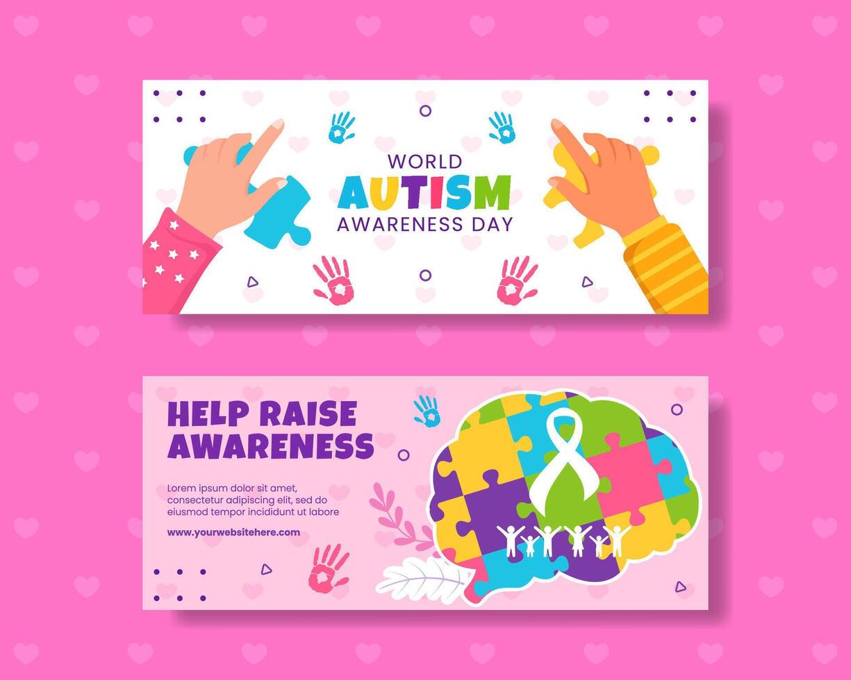 Autism Awareness Day Horizontal Banner Flat Cartoon Hand Drawn Templates Background Illustration vector