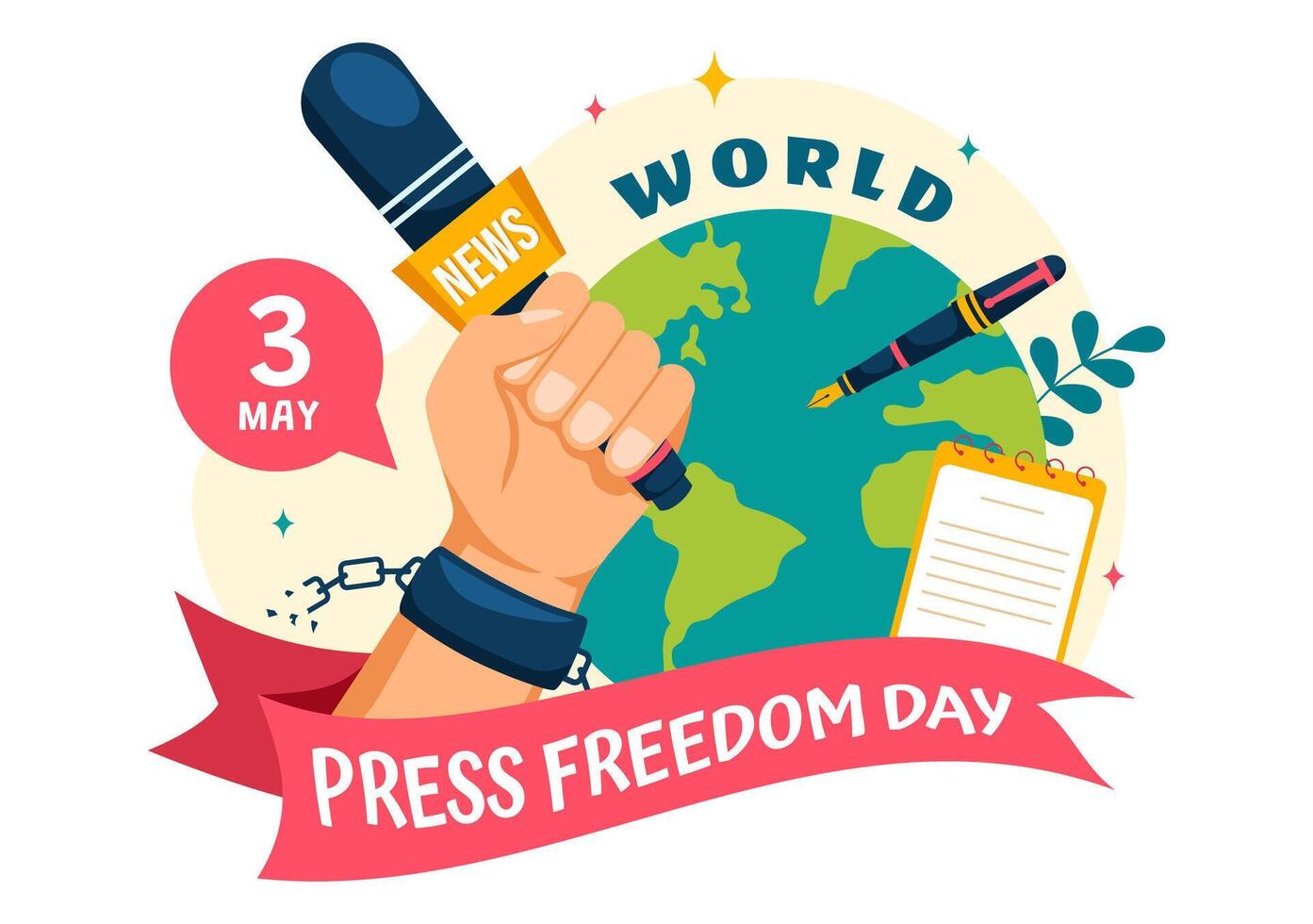 World Press Freedom Day Vector Illustration on May 3 with News Microphones and Newspaper to Right to Speak in Flat Cartoon Background