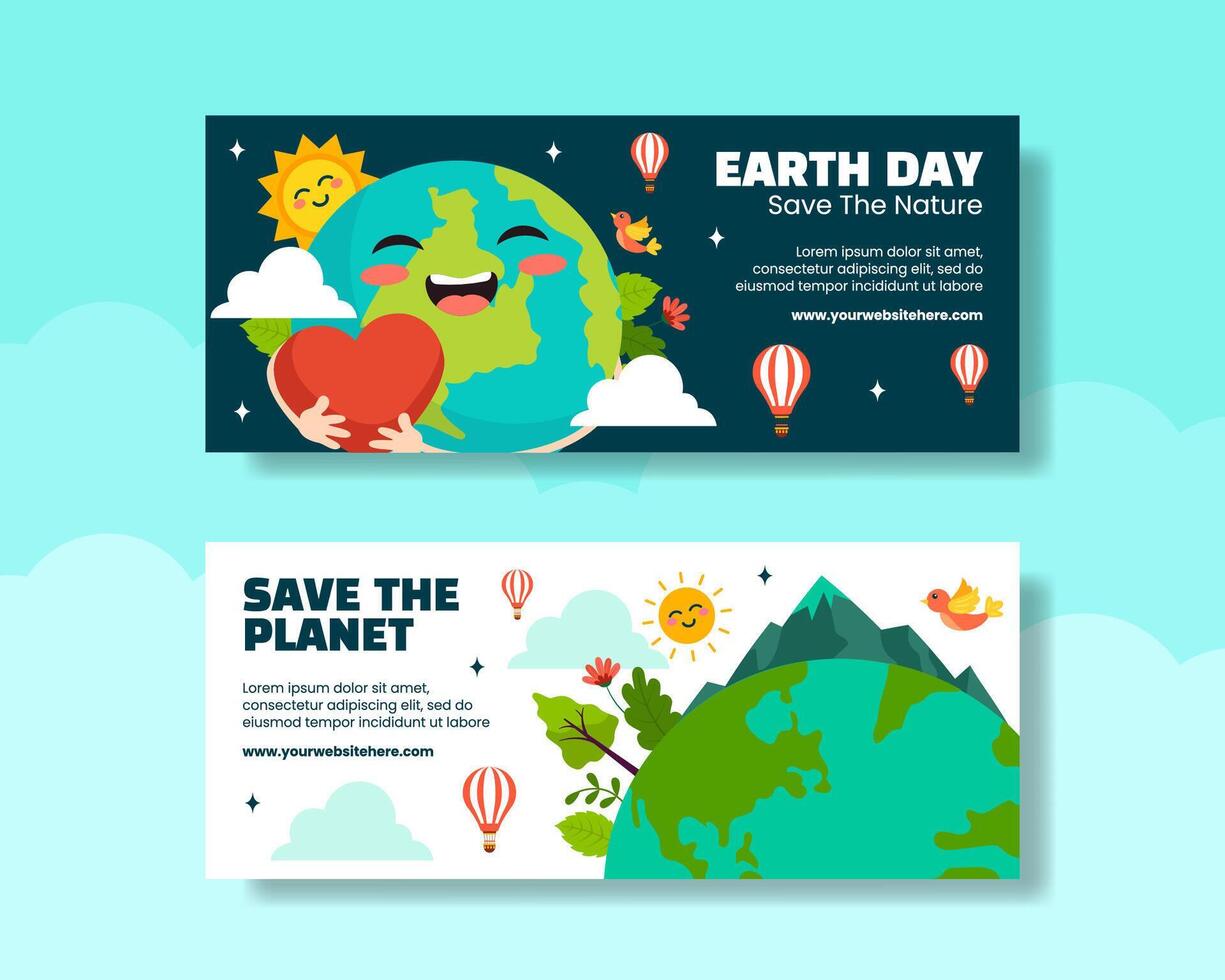 Earth Day Horizontal Banner Flat Cartoon Hand Drawn Templates Background Illustration vector