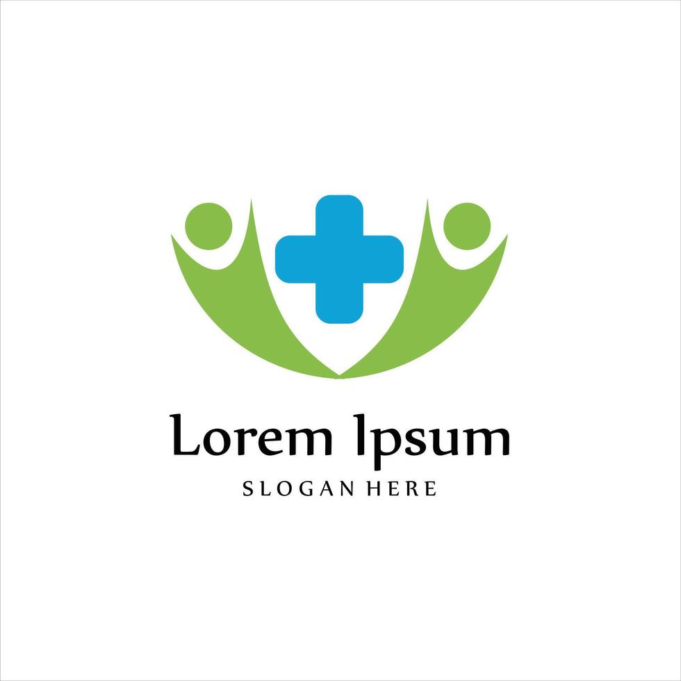 Health Care Logo, For Medical Center, With Cross Symbol Lines On Hand vector
