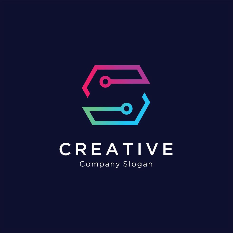 Inspiration logo initial letter S abstract with tech style and gradient color. vector