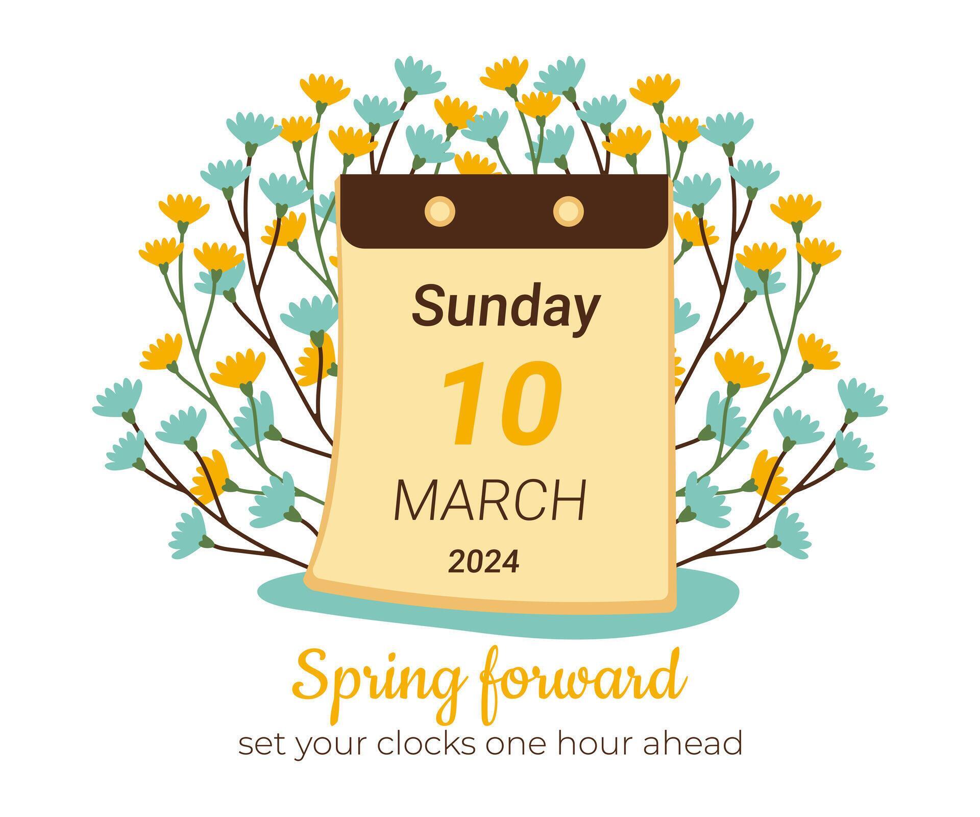 March 2024 calendar for Spring Forward poster. Graphic vector schedule