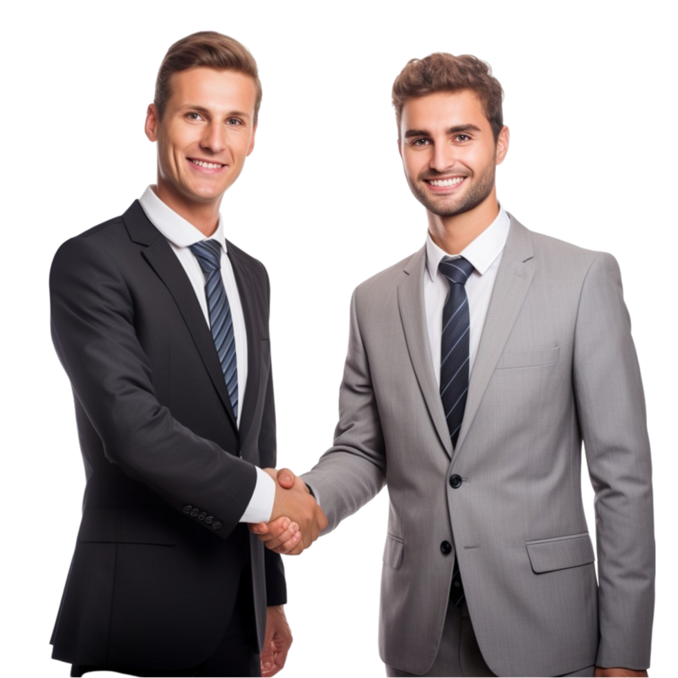 AI generated two business men shaking hands on white background png