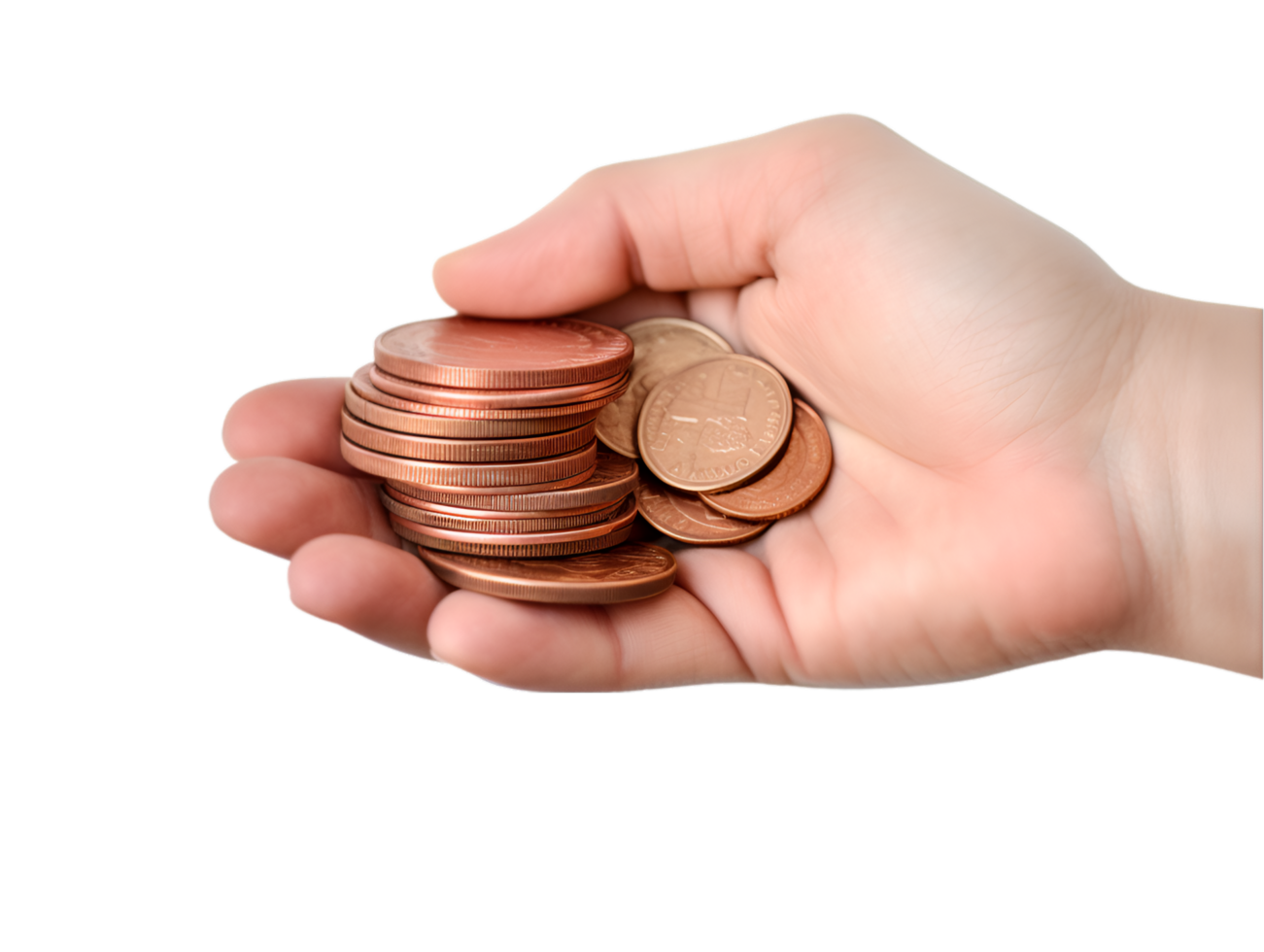 AI generated hand holding coins on transparent background png