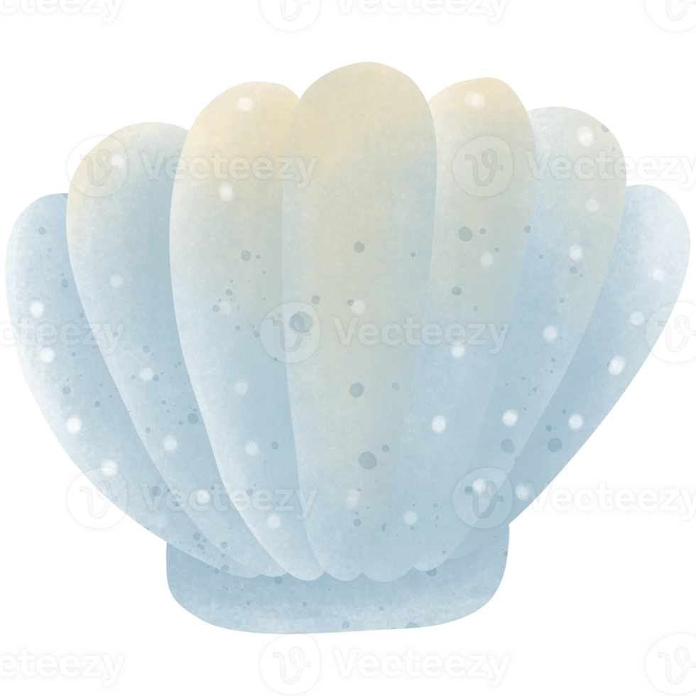 Illustration of a blue-yellow scallop with polka dots. png