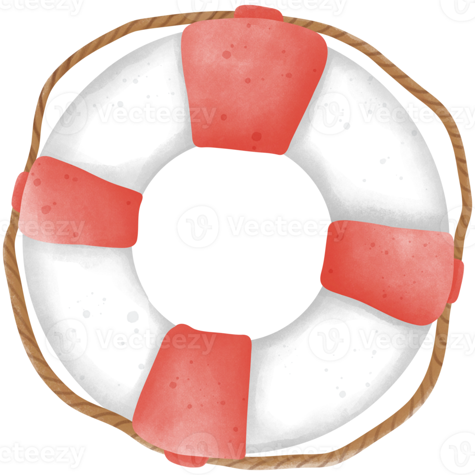 Illustration of a red-white lifebuoy with a rope attached. png