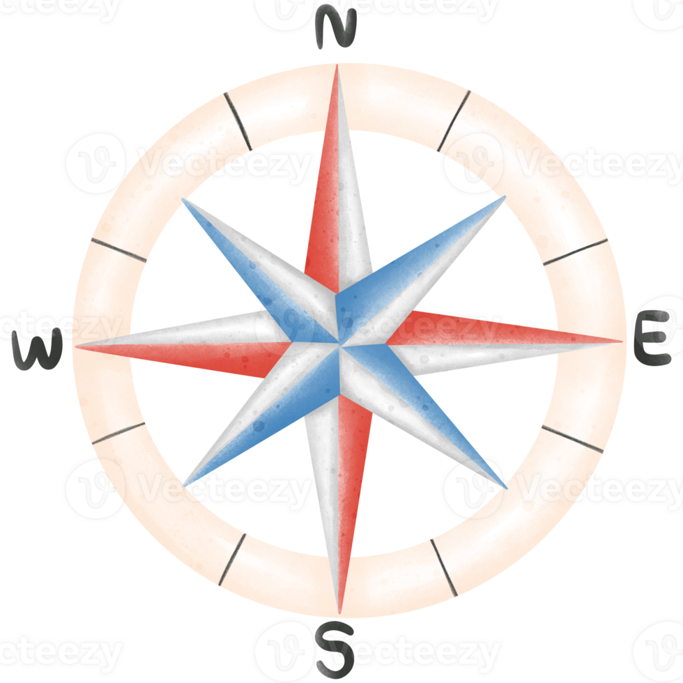 Illustration of a compass with blue-red colors png