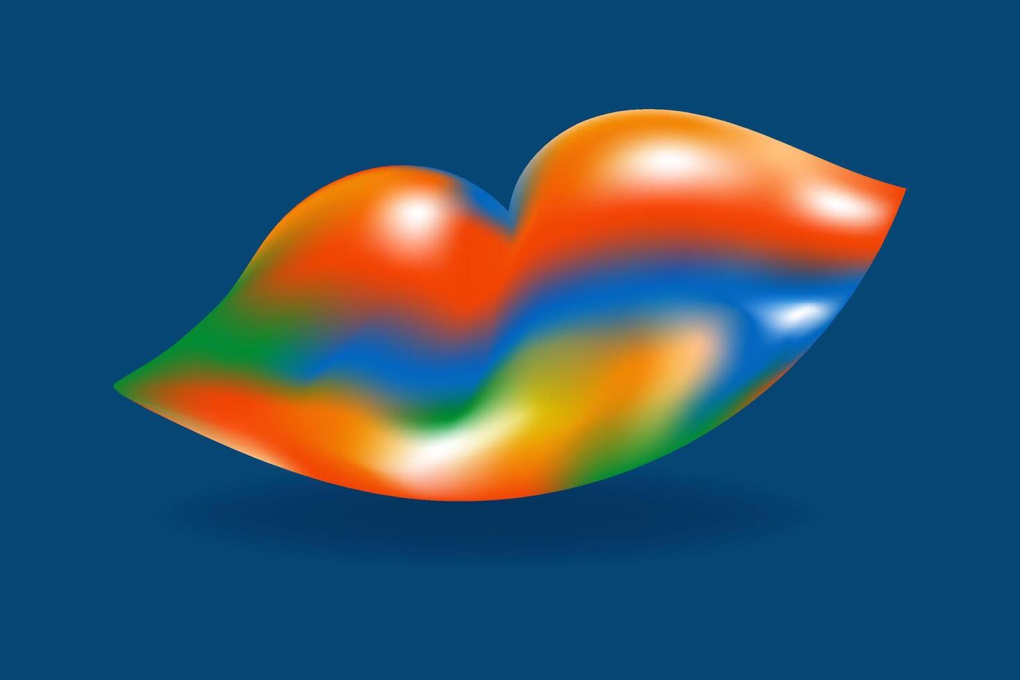 3D vector form of lips in rainbow heat map colors gradient on blue background. Trendy futuristic element perfect for abstract designs, web, print, media