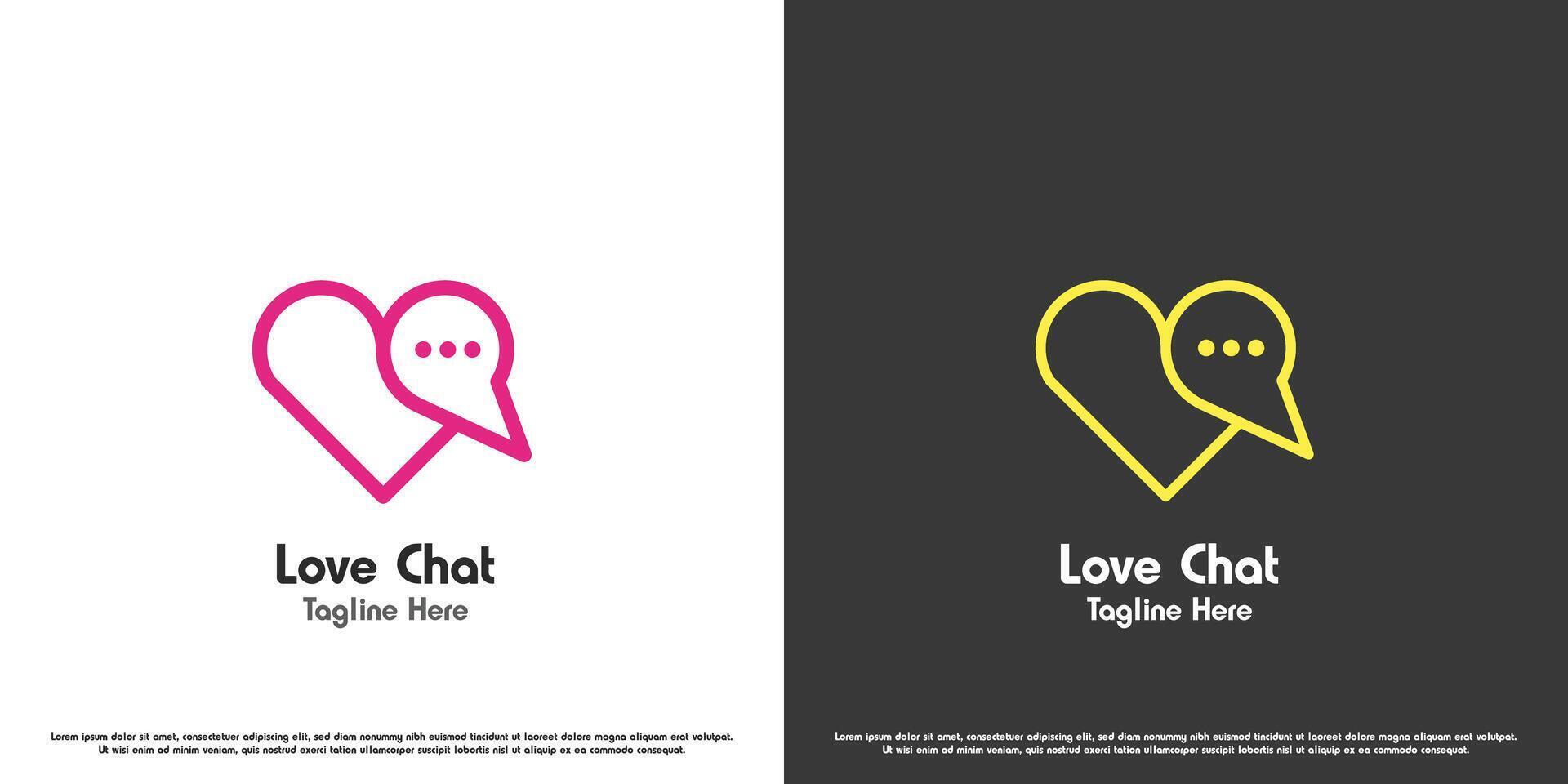 Love chat logo design illustration. Love heart icon shape message chat email post social media online dating app. Linear symbol minimal simple modern creative unique solid basic geometric bubble. vector