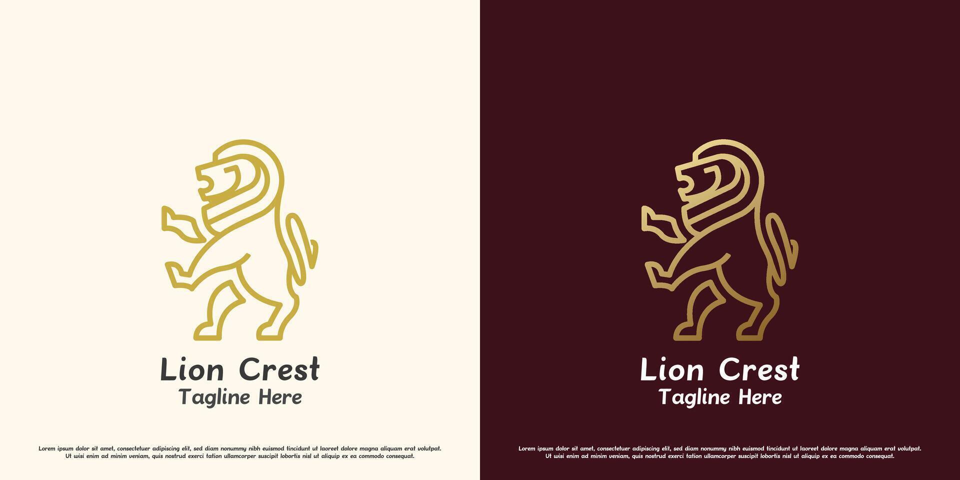 Lion crest logo design illustration. Silhouette of a lion tail standing roaring wild animal king of the jungle predator fangs claws brave. Minimalist elegant luxury pride honor simple icon symbol. vector