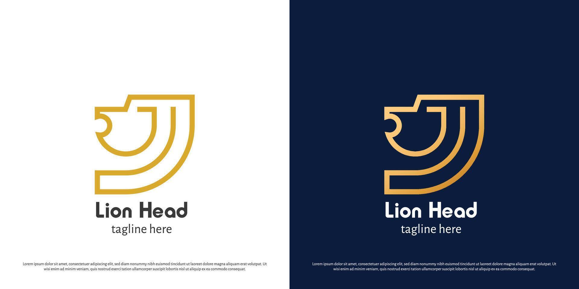 Lion head logo design illustration. Silhouette line art animal lion head roaring jungle zoo carnivore fur fang. Simple flat icon symbol minimal elegant luxury majesty glamor king crest crown creative. vector