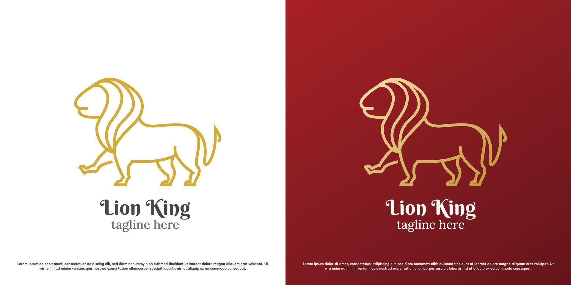 Jungle lion logo design illustration. Line silhouette of wild animal lion king of the jungle ferocious carnivore fauna claws fangs tail. Minimalist majesty gradient honor brave linear line art icon. vector