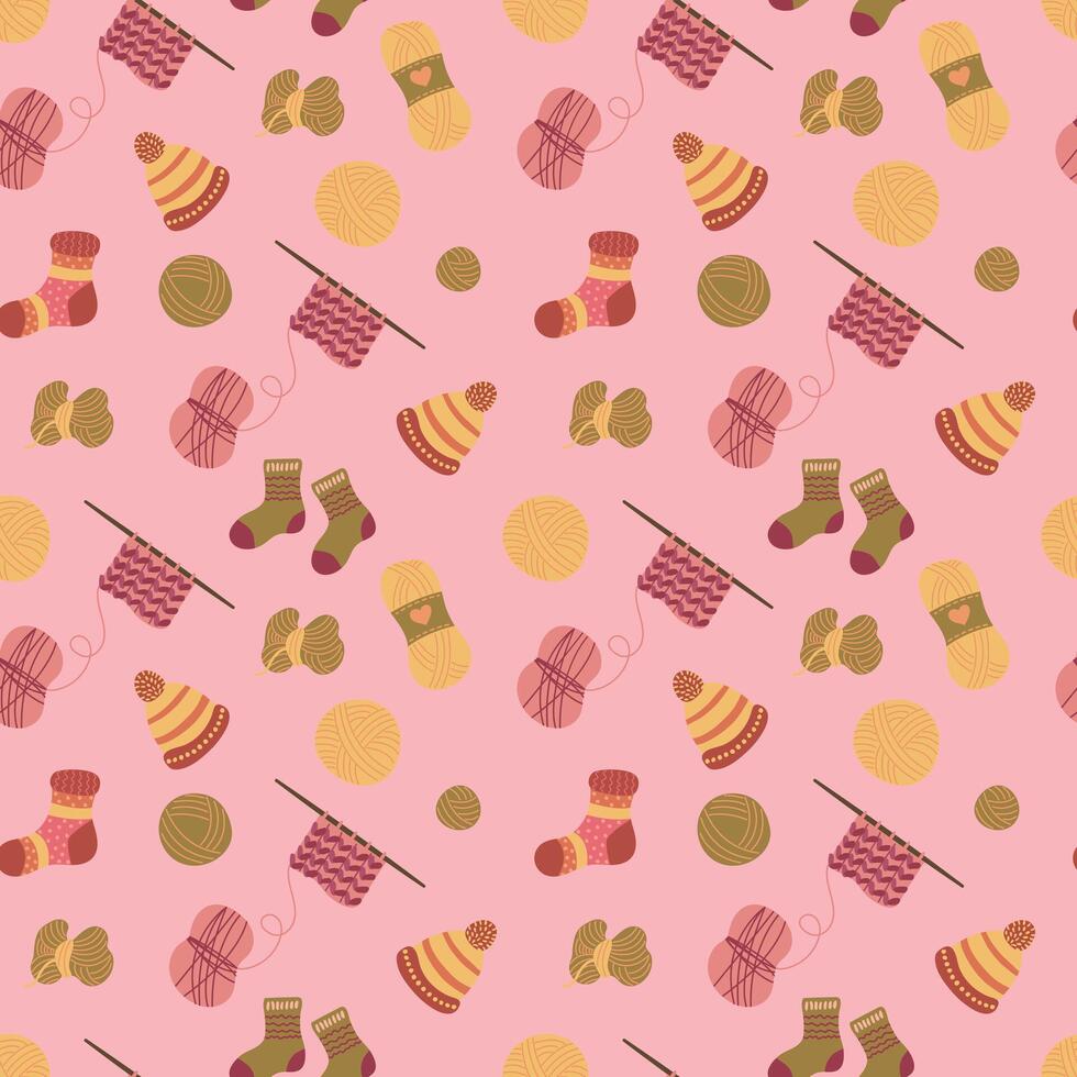 Knitting a seamless pattern. Designs for fabric, textiles, wallpaper, packaging. vector