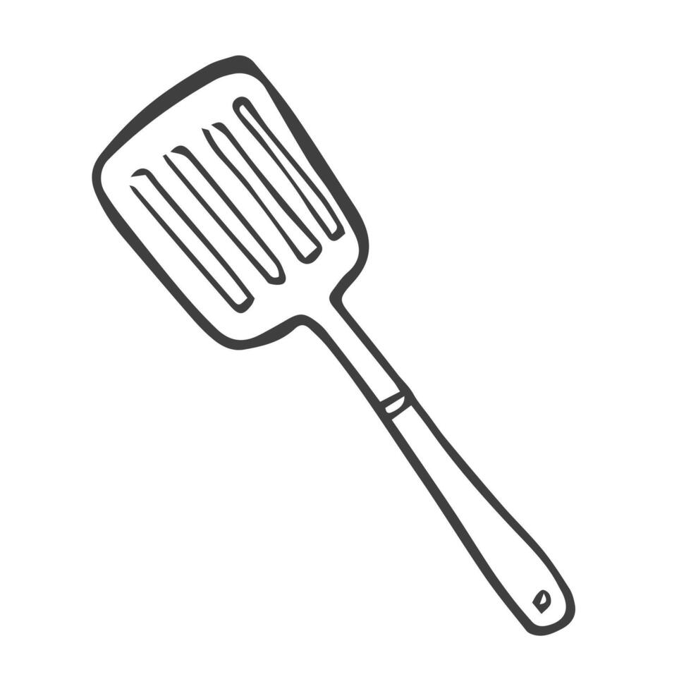 Spatula. Kitchenware sketch. Doodle line vector kitchen utensil and