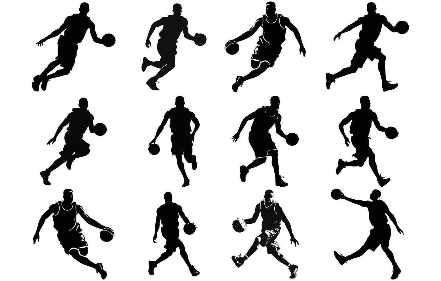 Vector set of Basketball players silhouettes, Man basketball player silhouette vector