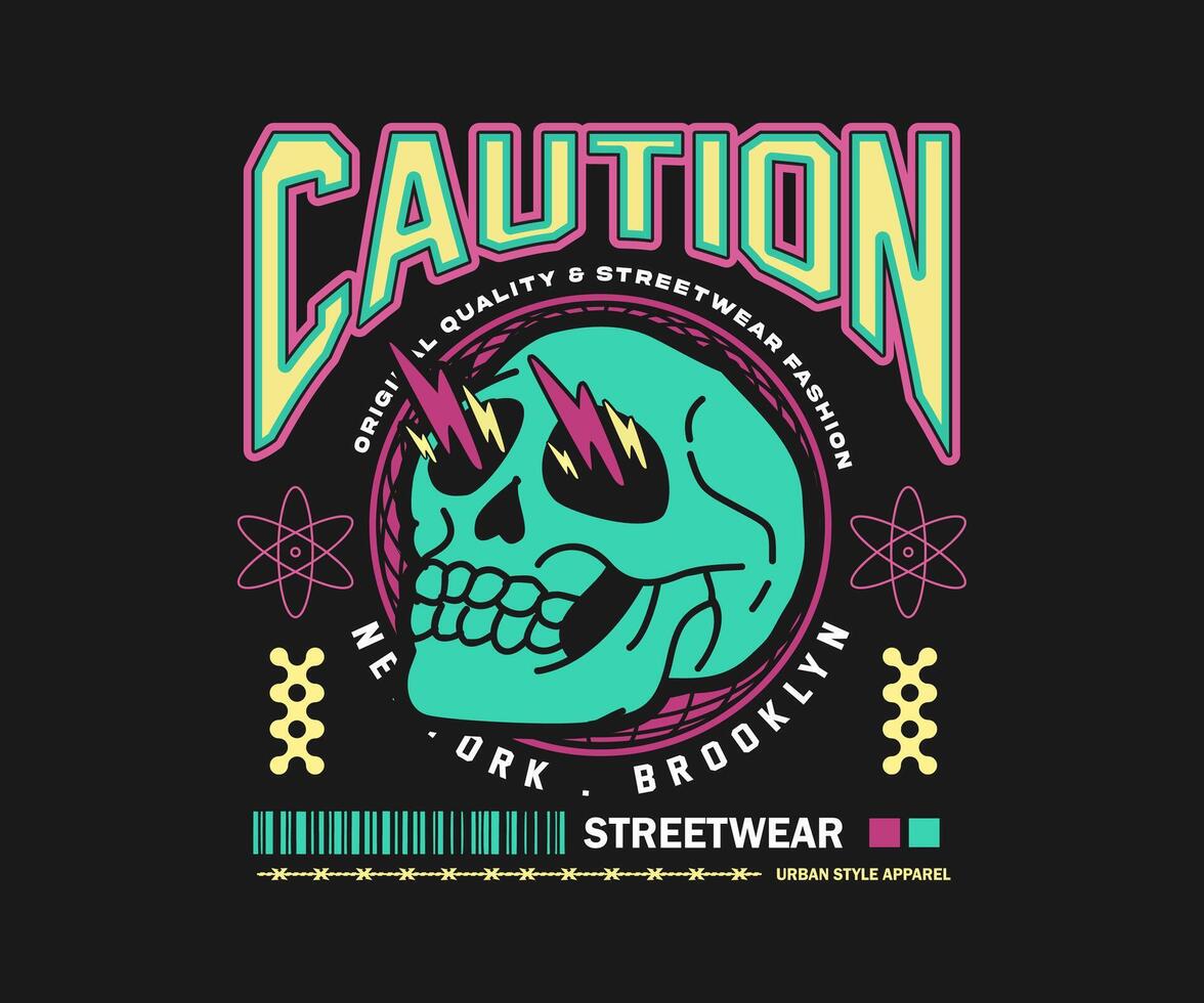 head skull illustration with lightning flashes in the eyes colorful