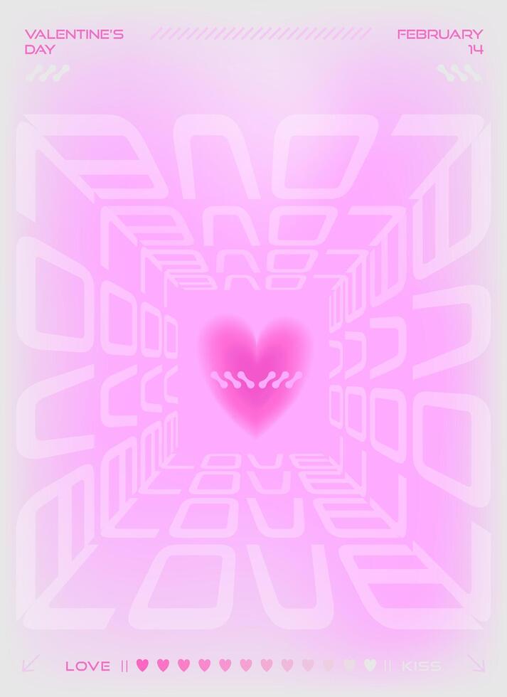 Modern y2k design Valentine's Day poster, banner, background. Trendy aesthetic minimalist vector illustration with aura heart, abstract shapes, gradient and typography.