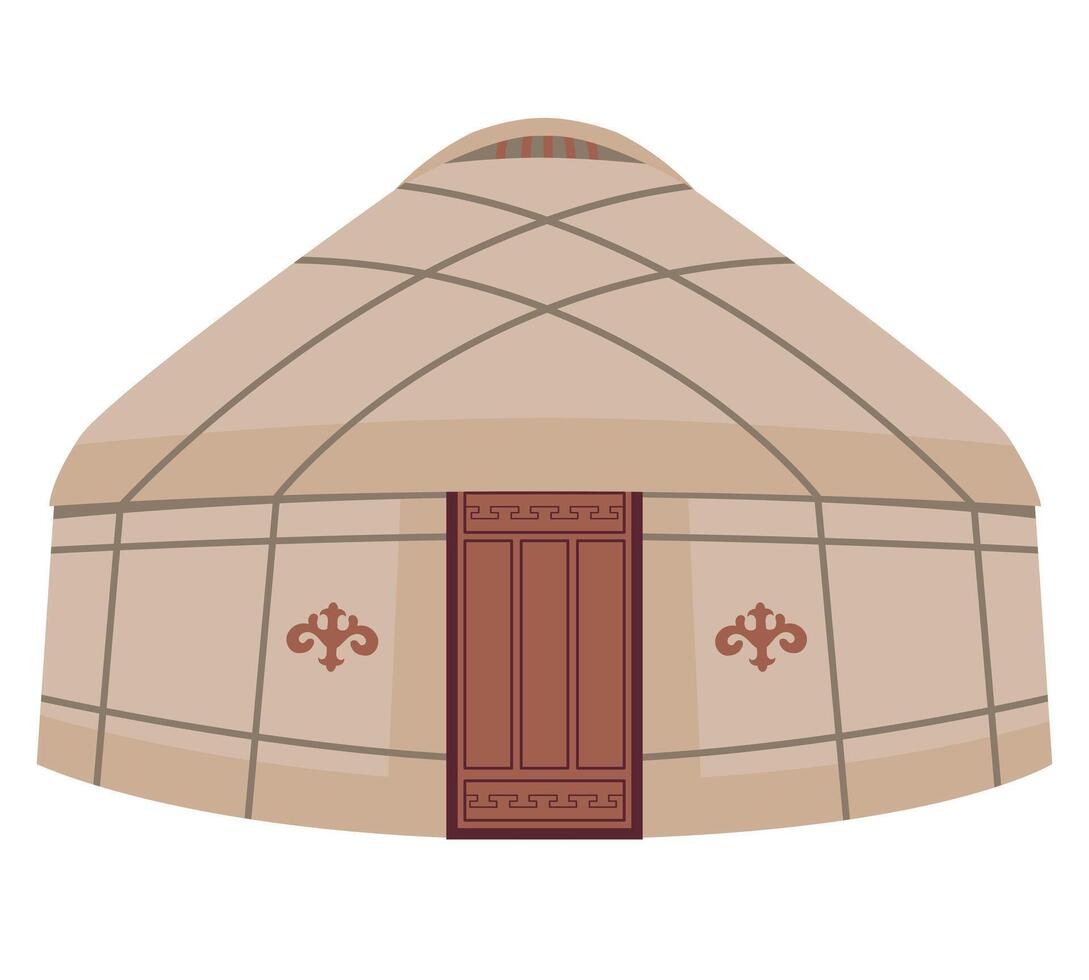 Yurt with national ornament. Vector illustration isolated on white background. National dwelling of the nomadic peoples of Asia. Traditional house for the inhabitants of Mongolia Kazakhstan Kyrgyzstan