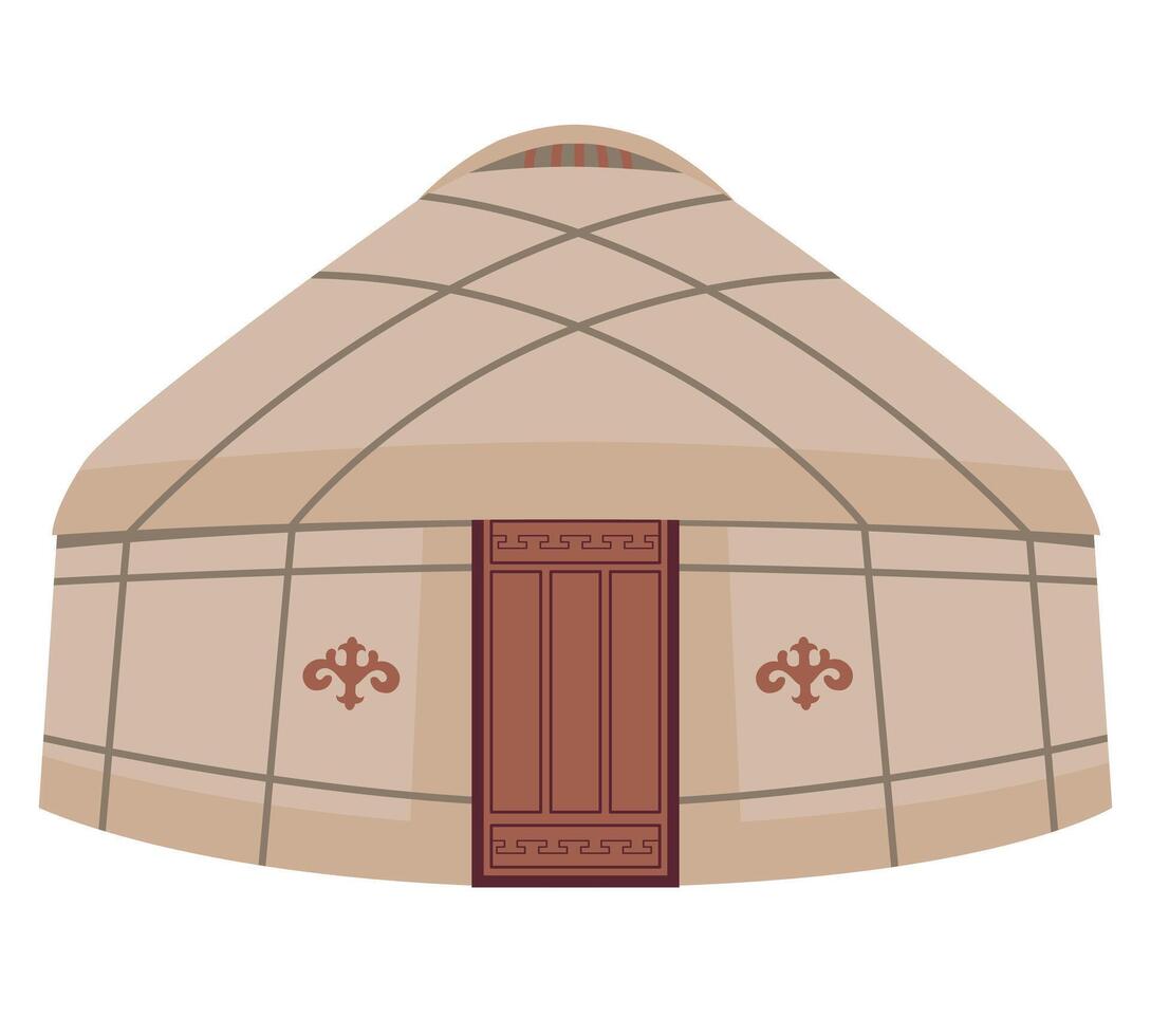 yurta con nacional ornamento. vector ilustración aislado en blanco antecedentes. nacional vivienda de el nómada pueblos de Asia. tradicional casa para el habitantes de Mongolia Kazajstán Kirguistán