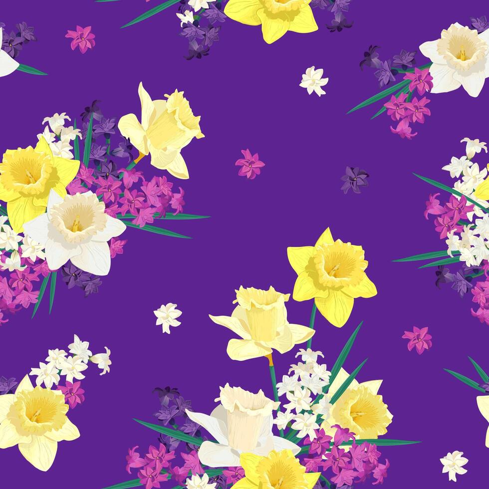 primavera flores en un púrpura antecedentes. vector