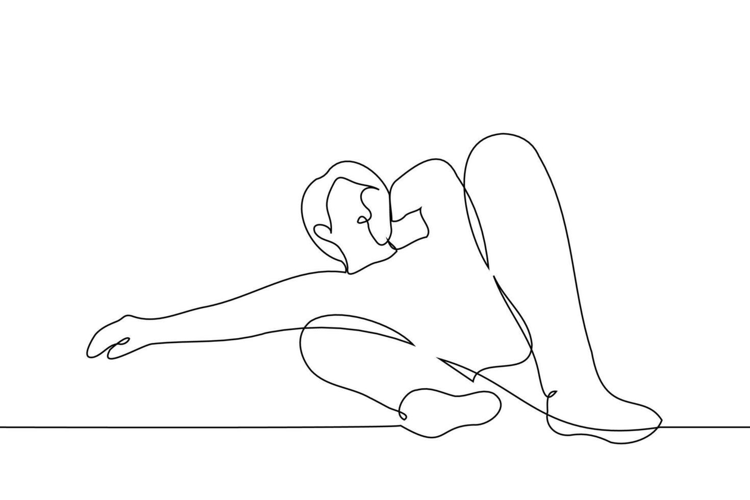 man lies imposingly spreading his legs and put his hand under his head - one line drawing vector. concept rest, relaxation vector