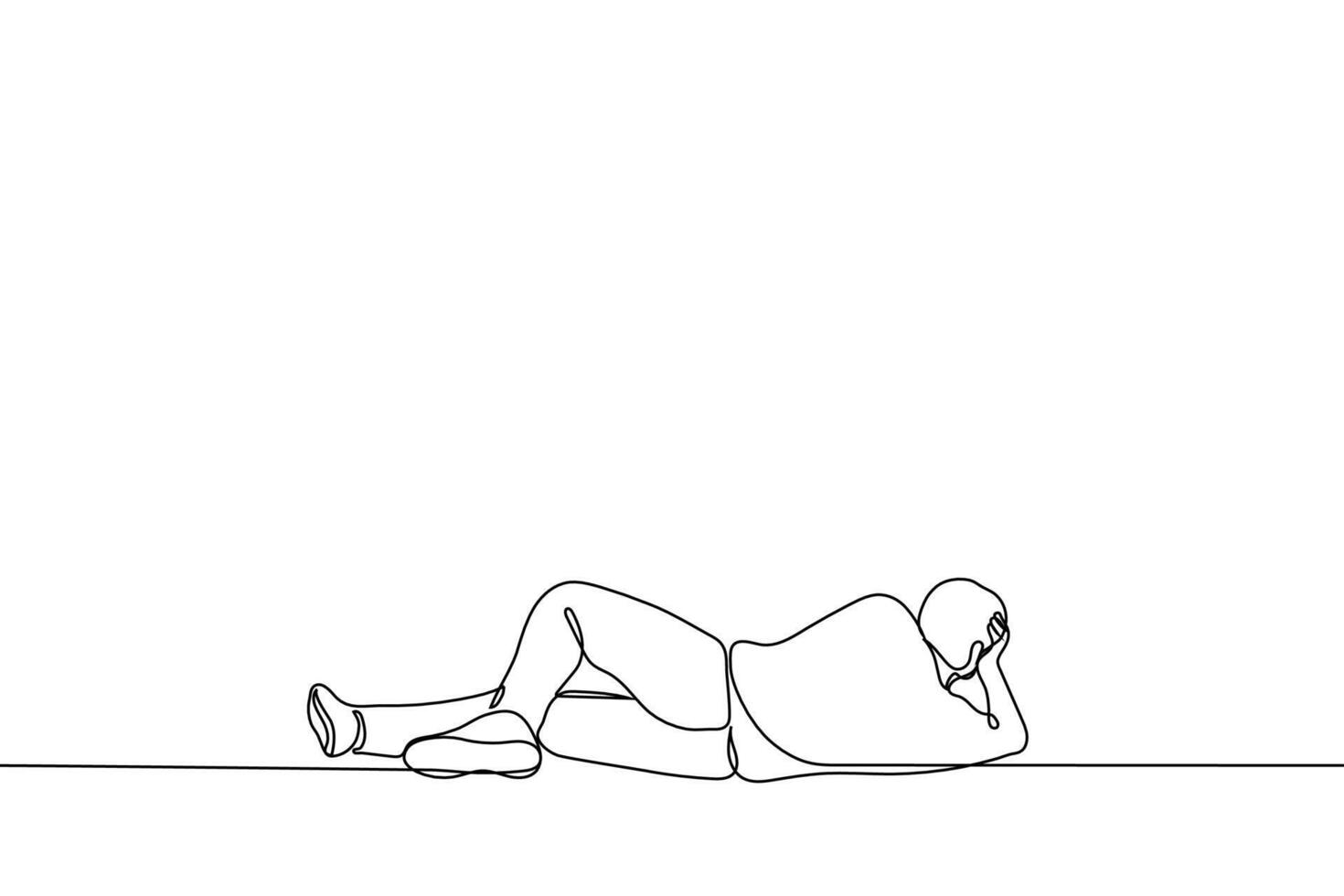 man lies on his side props his head up with his hand - one line drawing vector. concept procrastination, laziness, observation, rest vector