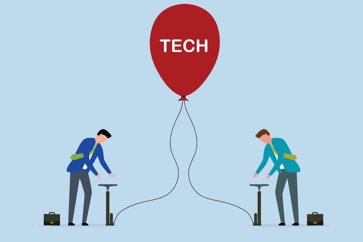 Tech stock bubble, traders investors take risk by inflating ready balloon with word TECH vector