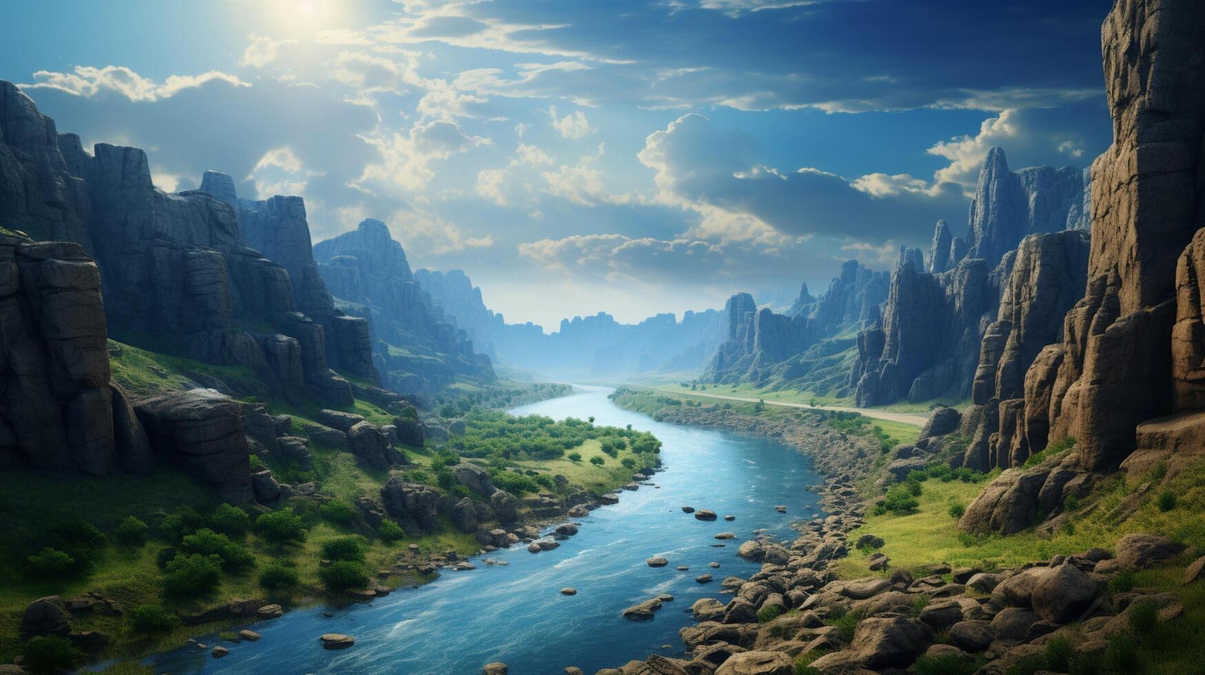 AI generated River Canyon Landscape Background photo