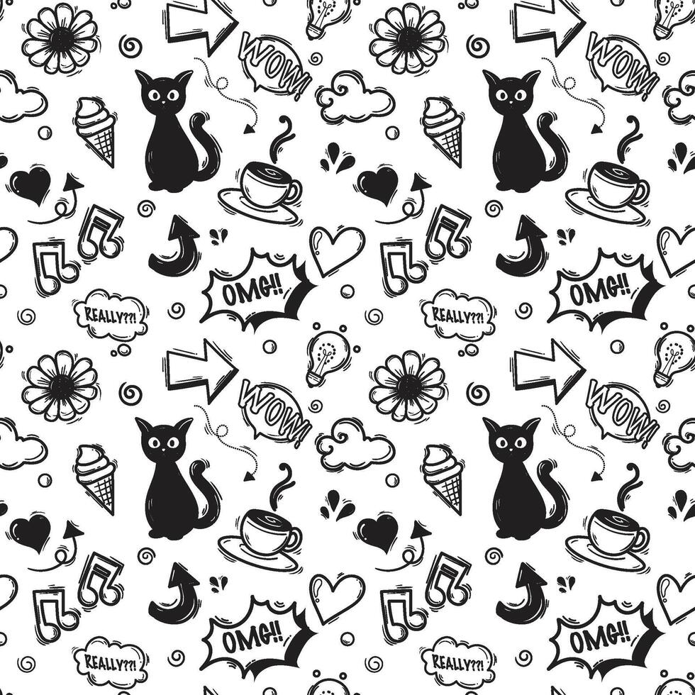 Seamless Pattern Doodle Art Style vector