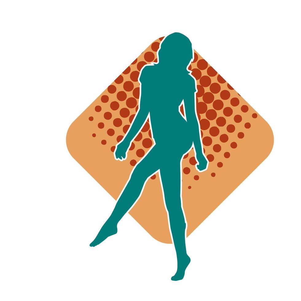 Silhouette of a young slim female model in tight outfit. Silhouette of a slim woman in feminine pose. vector