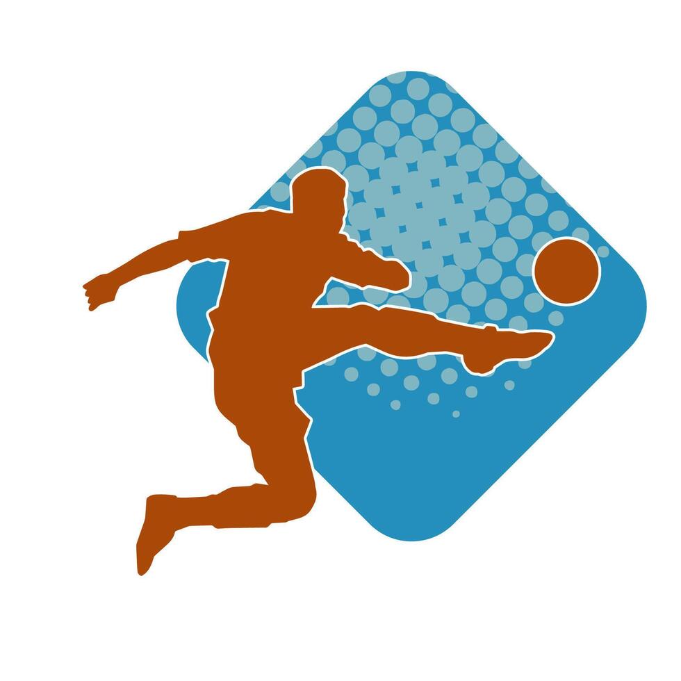 Silhouette of a male soccer player kicking a ball. Silhouette of a football player in action pose. vector