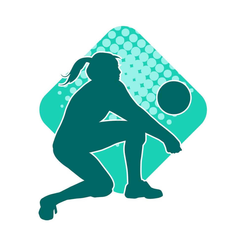 Silhouette of a female volley athlete in action pose. Silhouette of a woman playing volley ball sport. vector