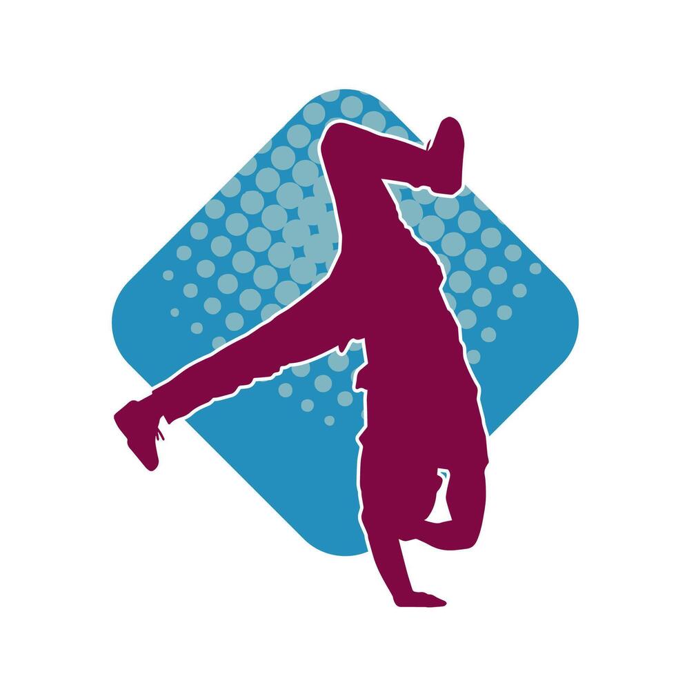Silhouette of a male dancer doing hand stand pose. Silhouette of a man dancing pose. vector